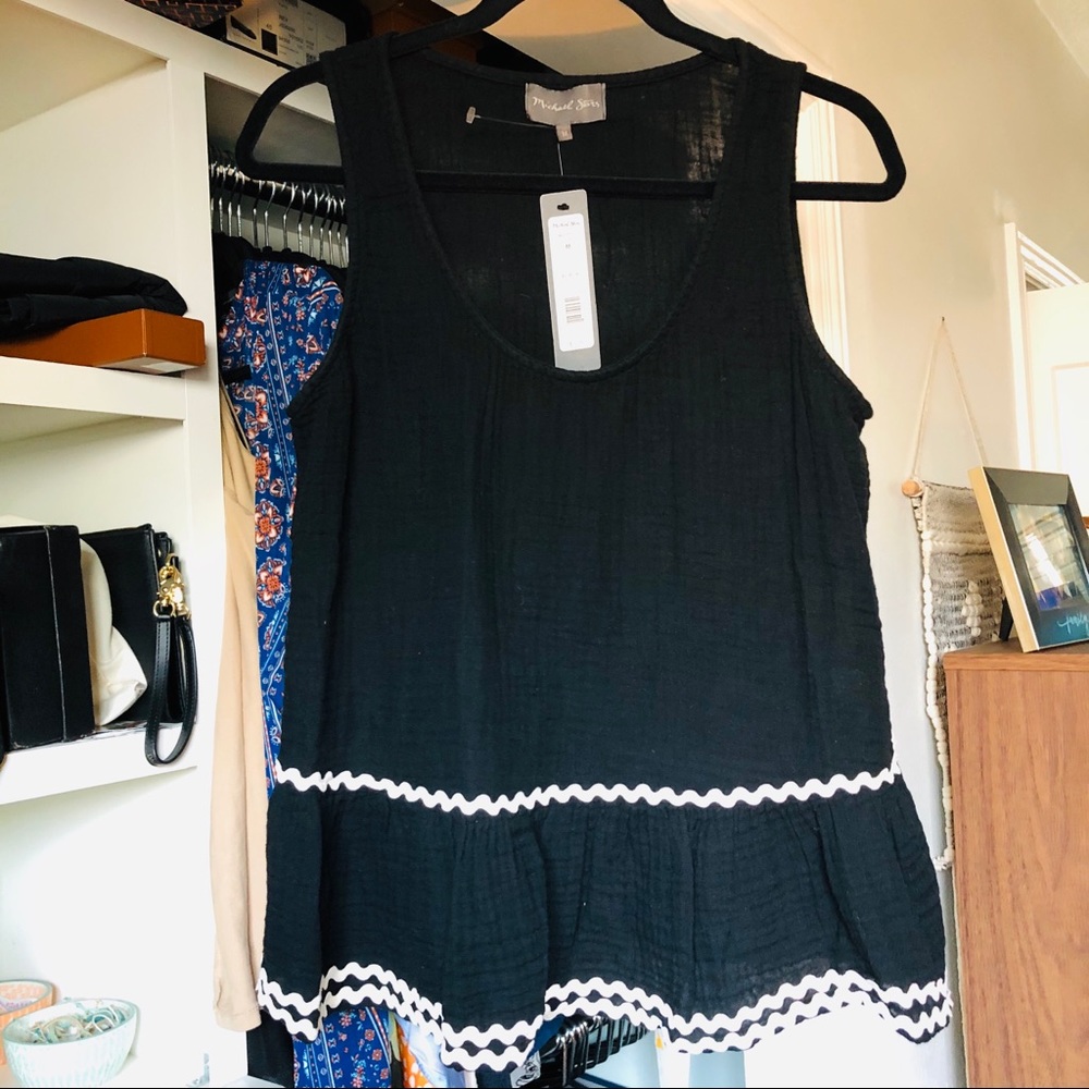 Michael Stars Linen Peplum Tank in Black